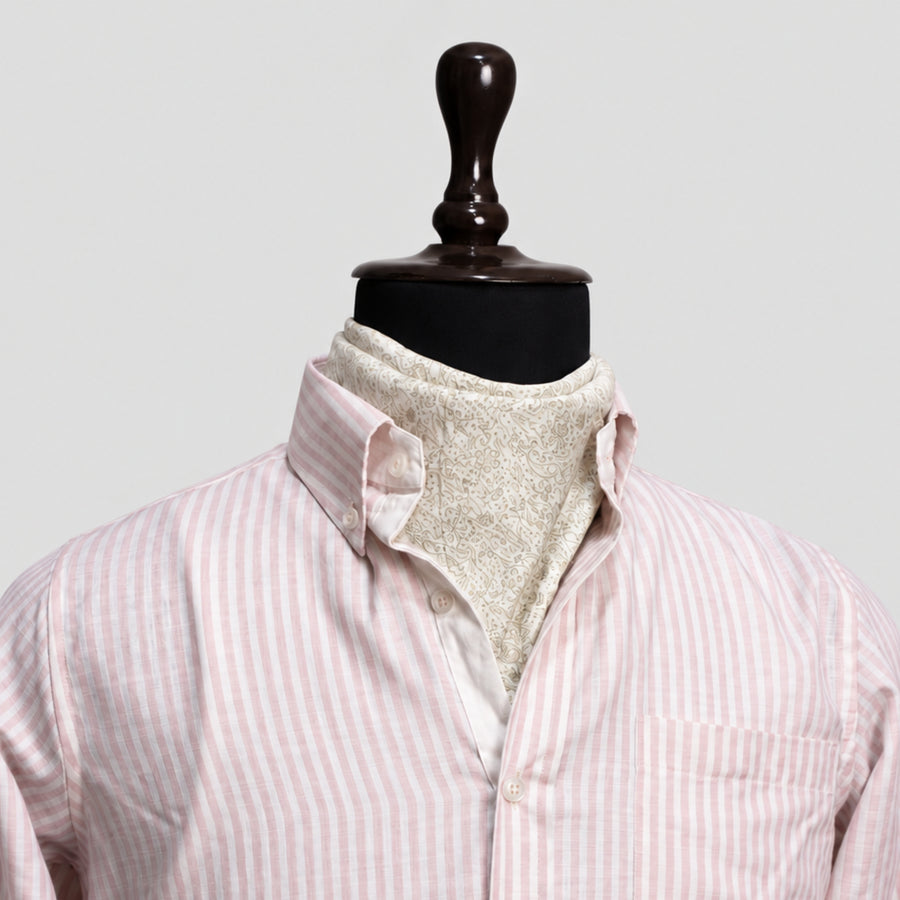 Pink Stripe Linen Blend Shirt for Men – White Contrast Button-Down Collar