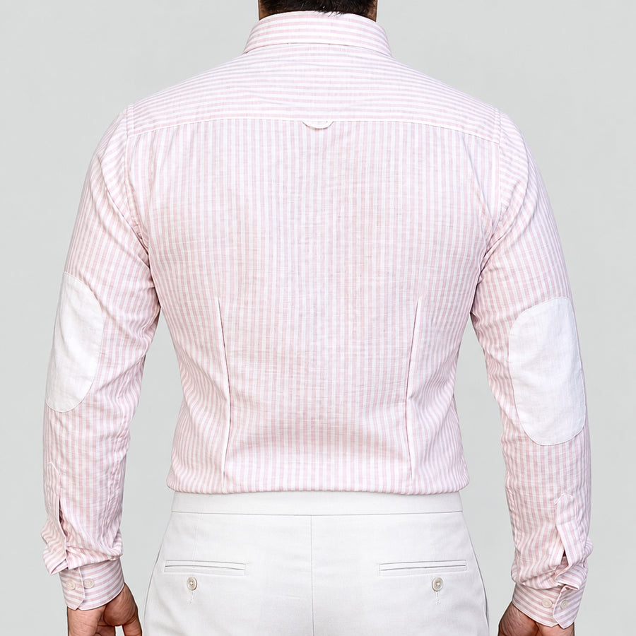 Pink Stripe Linen Blend Shirt for Men – White Contrast Button-Down Collar
