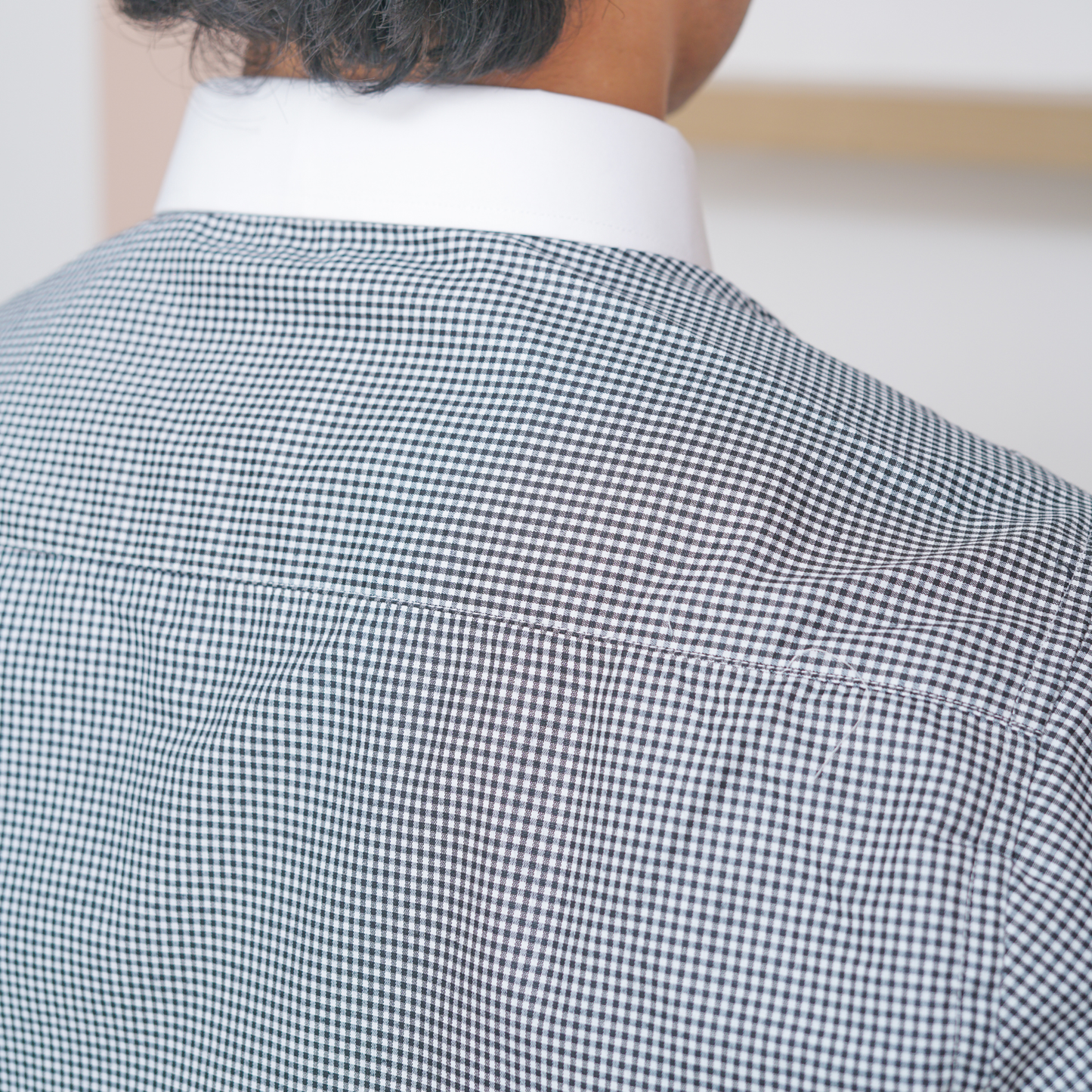 Black & White Micro-Check French Cuff Formal Shirt with White Contrast Collar