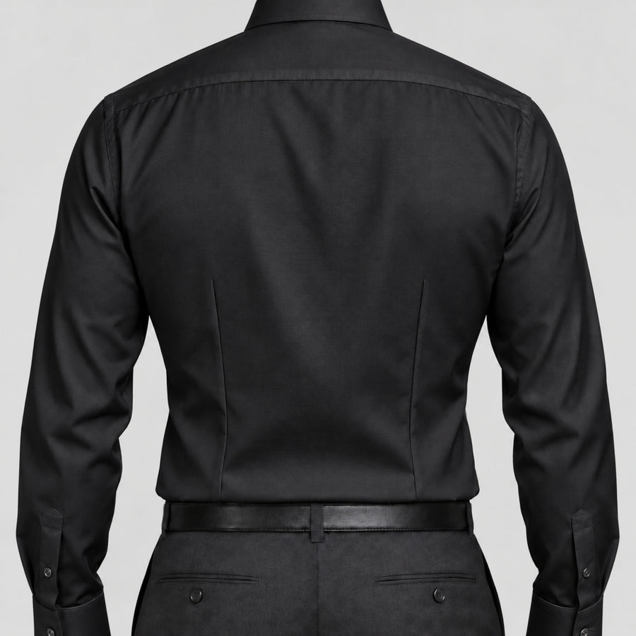 Black Solid 100% Cotton Formal Shirt for Men – Satin Weave & French Cuffs