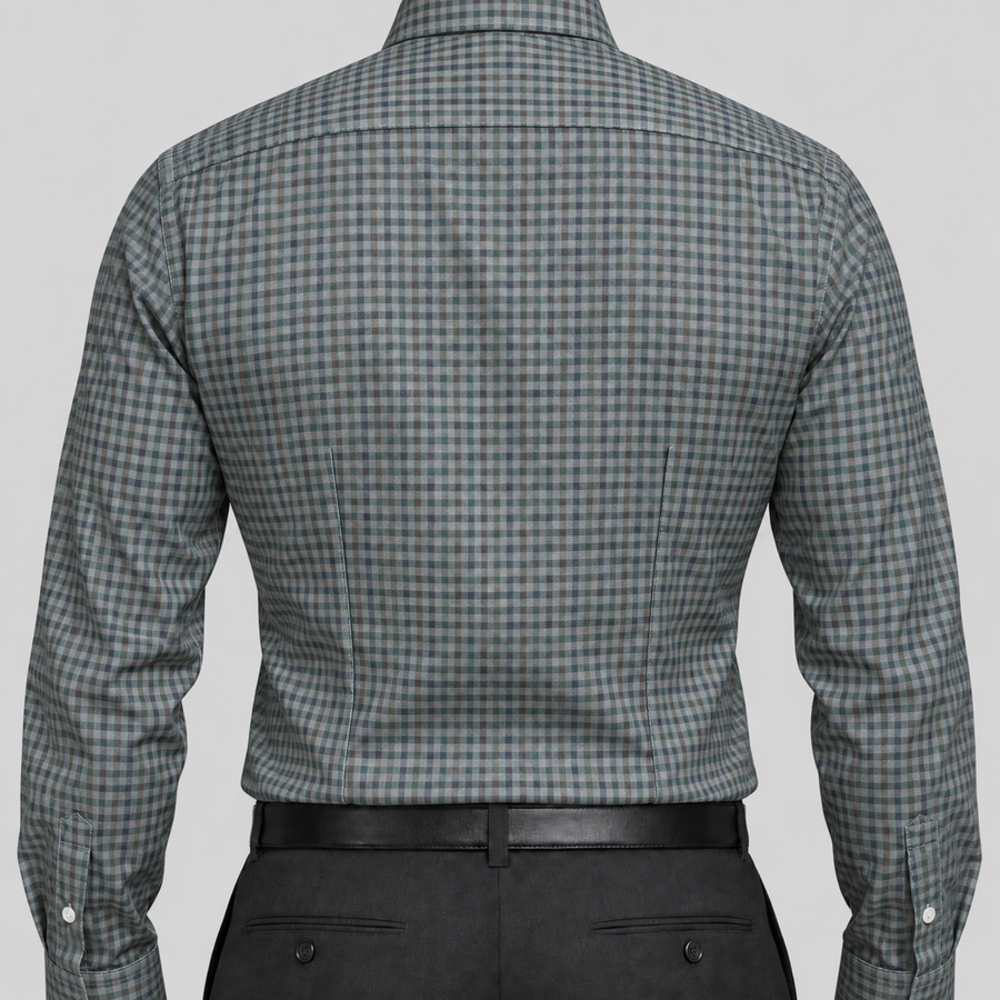 Green & Brown Micro-Check Egyptian Giza Cotton Formal Shirt for Men – Twill Weave & French Cuffs