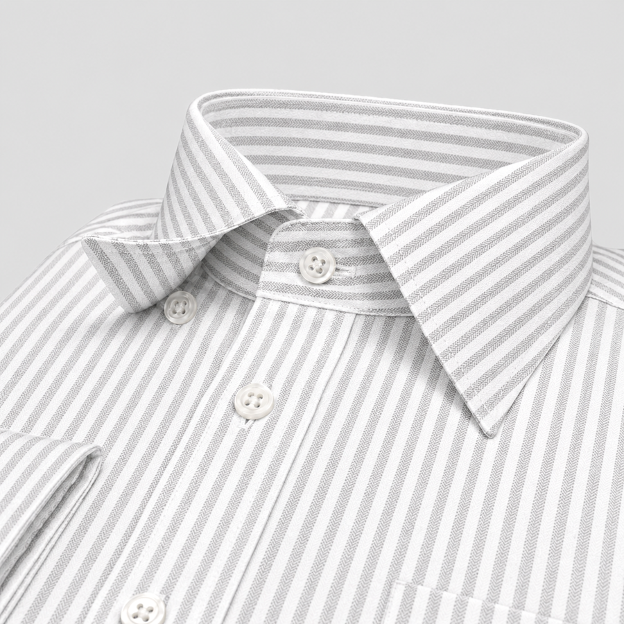 Grey Stripe Egyptian Giza Cotton Formal Shirt for Men – Herringbone Weave & French Cuffs