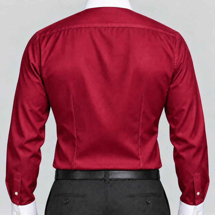 Maroon Satin Banker's Shirt for Men – White Contrast Collar & French Cuffs, 100% Cotton