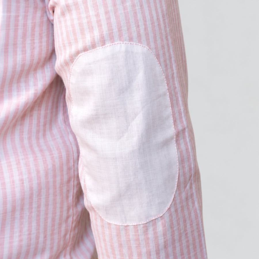 Pink Stripe Linen Blend Shirt for Men – White Contrast Button-Down Collar