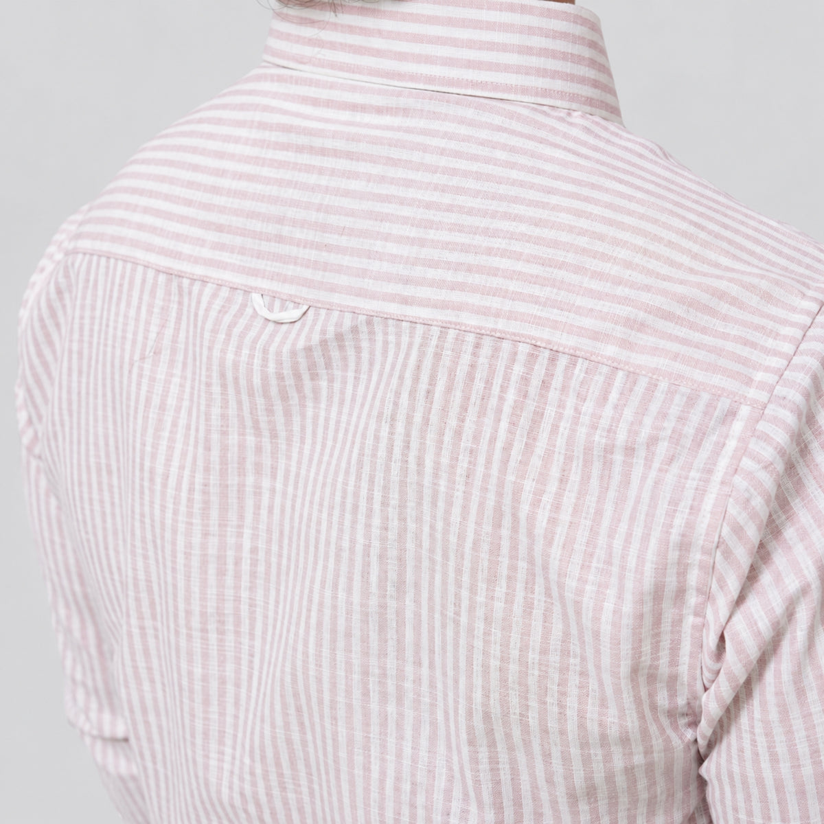 Pink Stripe Linen Blend Shirt for Men – White Contrast Button-Down Collar