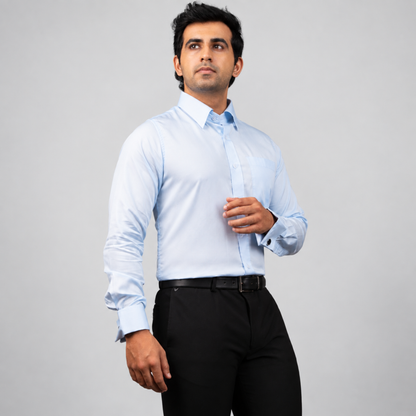 Light Blue Premium Luxury Cotton Formal Shirt for Men – French Cuffs