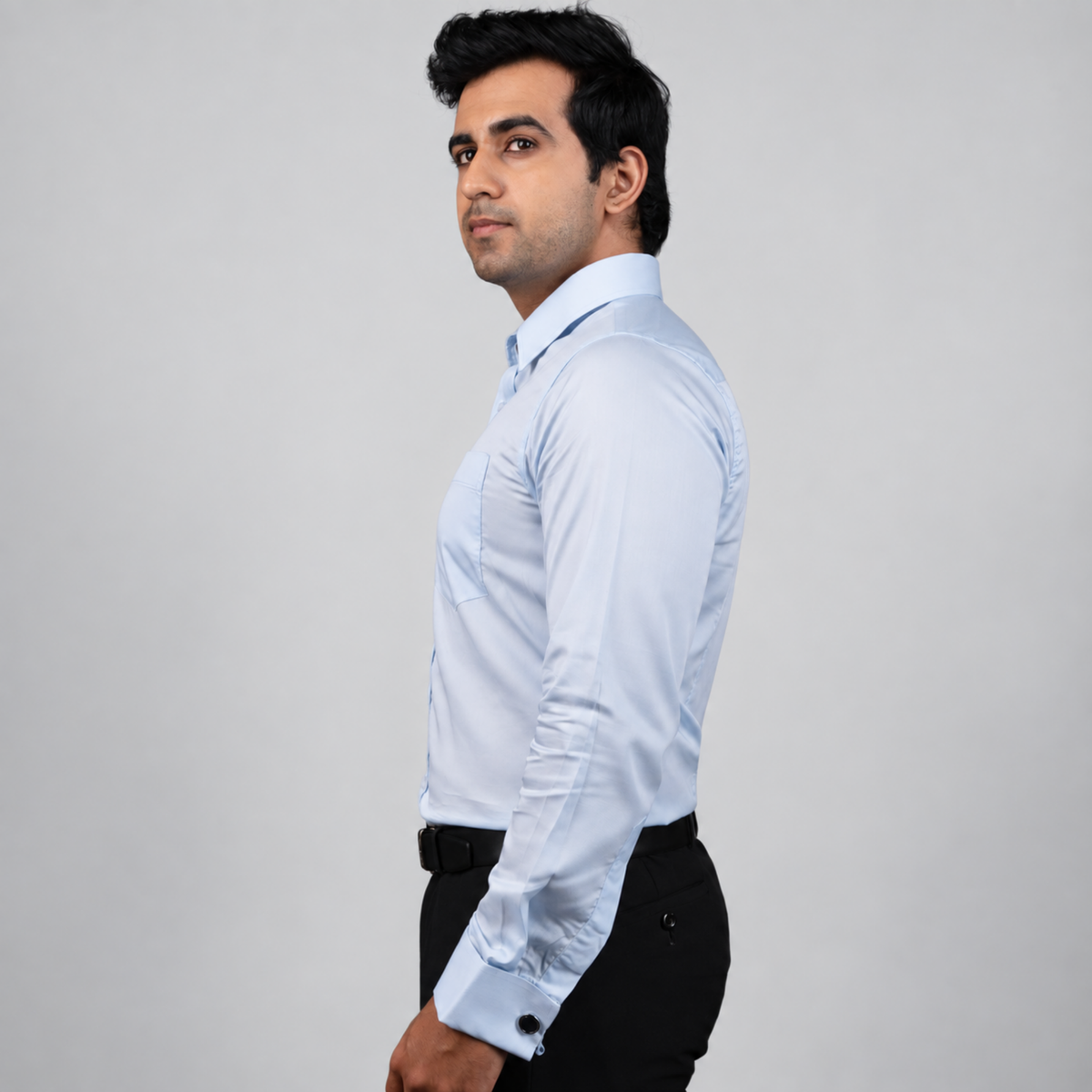 Light Blue Premium Luxury Cotton Formal Shirt for Men – French Cuffs