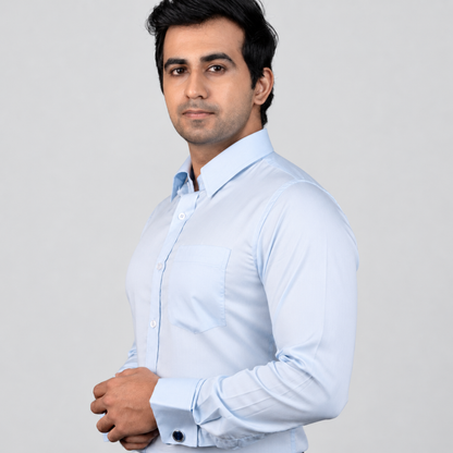 Light Blue Premium Luxury Cotton Formal Shirt for Men – French Cuffs