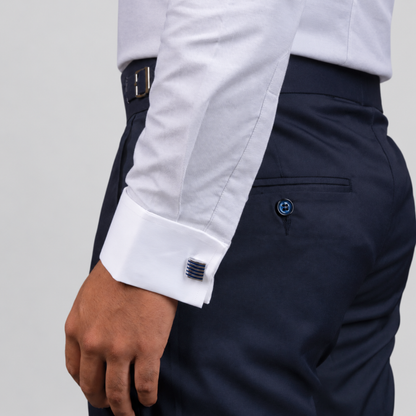 Light Grey Premium Luxury Cotton Oxford Formal Shirt for Men – White Contrast Collar & French Cuffs