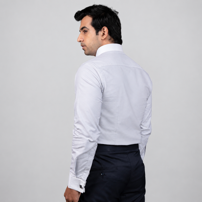 Light Grey Premium Luxury Cotton Oxford Formal Shirt for Men – White Contrast Collar & French Cuffs
