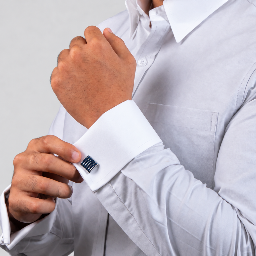 Light Grey Oxford Banker's Shirt for Men – White Contrast Collar & French Cuffs, Giza Cotton