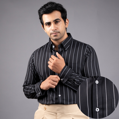 Black with White Stripes Premium Luxury Giza Cotton French Cuff Formal Shirt