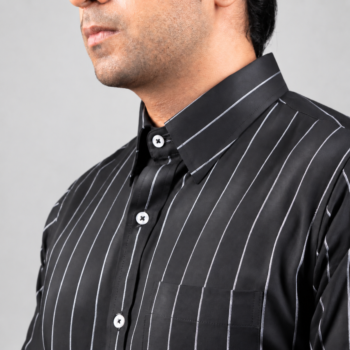 White-on-Black Stripe Egyptian Giza Cotton Formal Shirt for Men – Twill Weave & French Cuffs