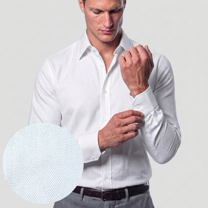 White Herringbone Weave Shirt