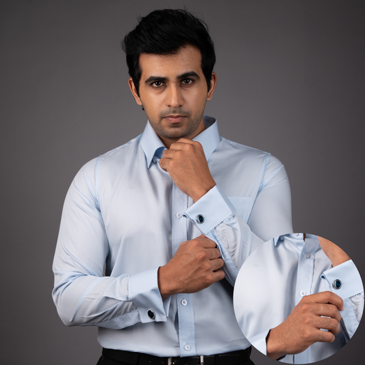 Light Blue Premium Luxury Cotton Formal Shirt for Men – French Cuffs
