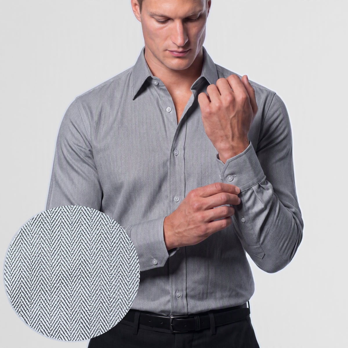 Grey Herringbone Weave Shirt