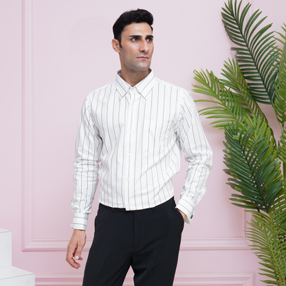 White with Black Stripes Premium Luxury Giza Cotton - French Cuff