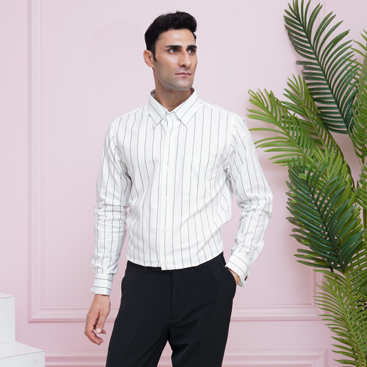 White with Black Stripes Premium Luxury Giza Cotton - French Cuff