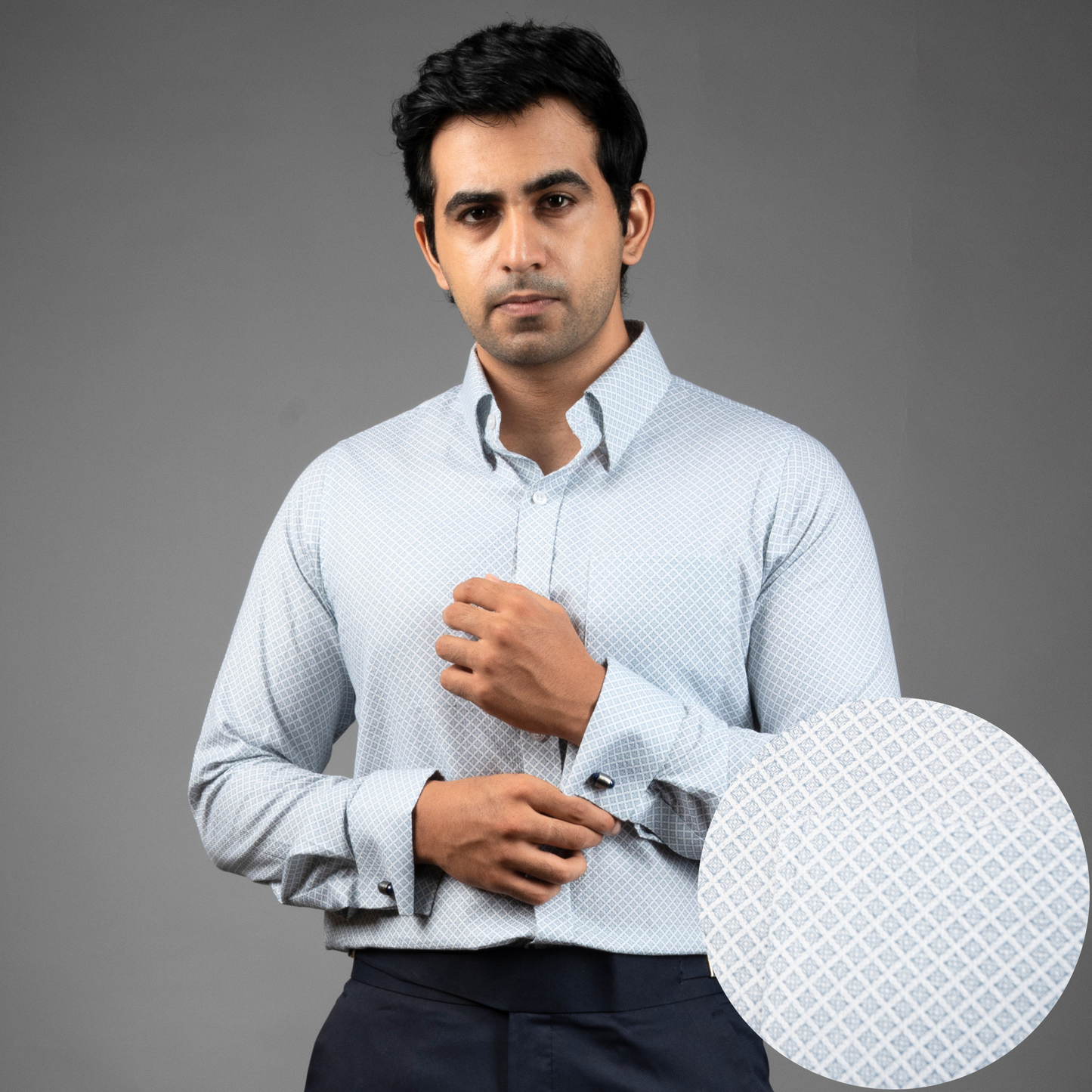 Grey Micro-Print Premium Luxury Cotton French Cuff Formal Shirt