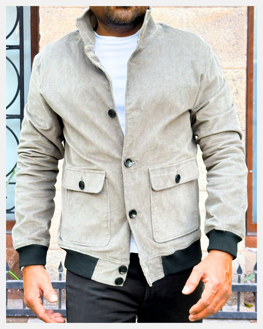 Corduroy Jacket with Standing Collar