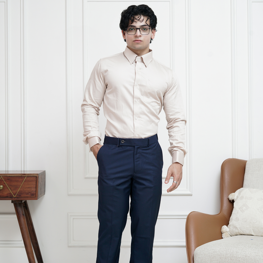 Beige Cotton Satin Formal Shirt for Men – French Cuffs