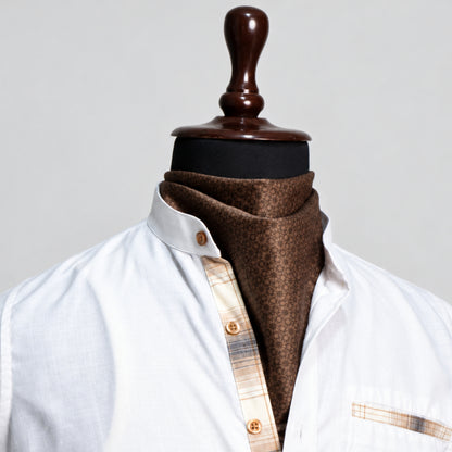 White Linen Shirt for Men – Mandarin Collar & Brown Check Contrast Details