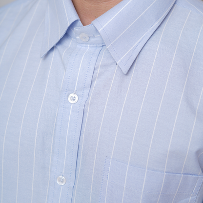Light Blue & White Striped Premium Luxury Cotton French Cuff
