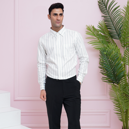 White with Black Stripes Premium Luxury Giza Cotton - French Cuff