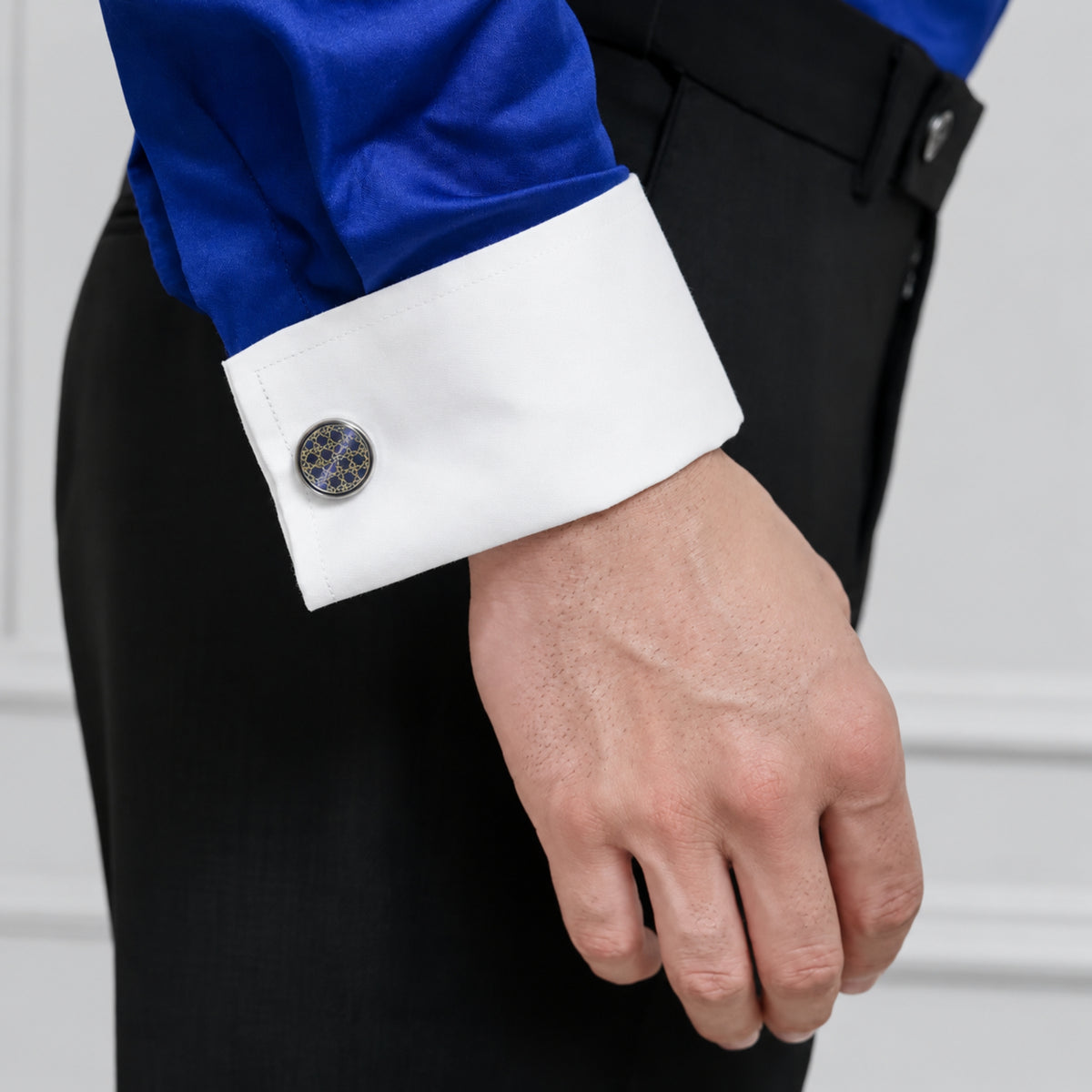 Royal Blue Cotton Satin Formal Shirt for Men – White Contrast Collar & French Cuffs