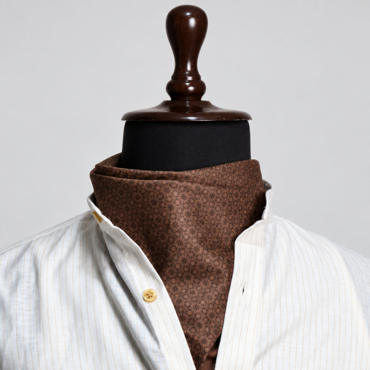 Off-White Pinstripe Linen Shirt for Men – Mandarin Collar & Beige-Gold Details