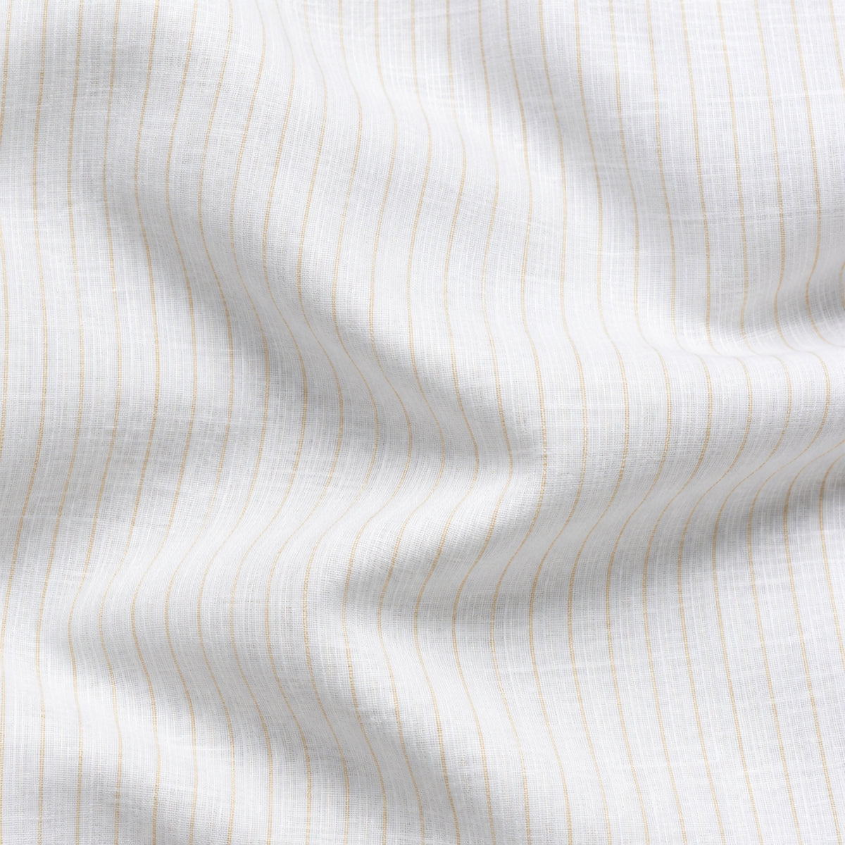 Off-White Pinstripe Linen Shirt for Men – Mandarin Collar & Beige-Gold Details