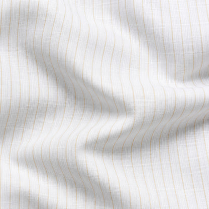 Off-White Pinstripe Linen Shirt for Men – Mandarin Collar & Beige-Gold Details