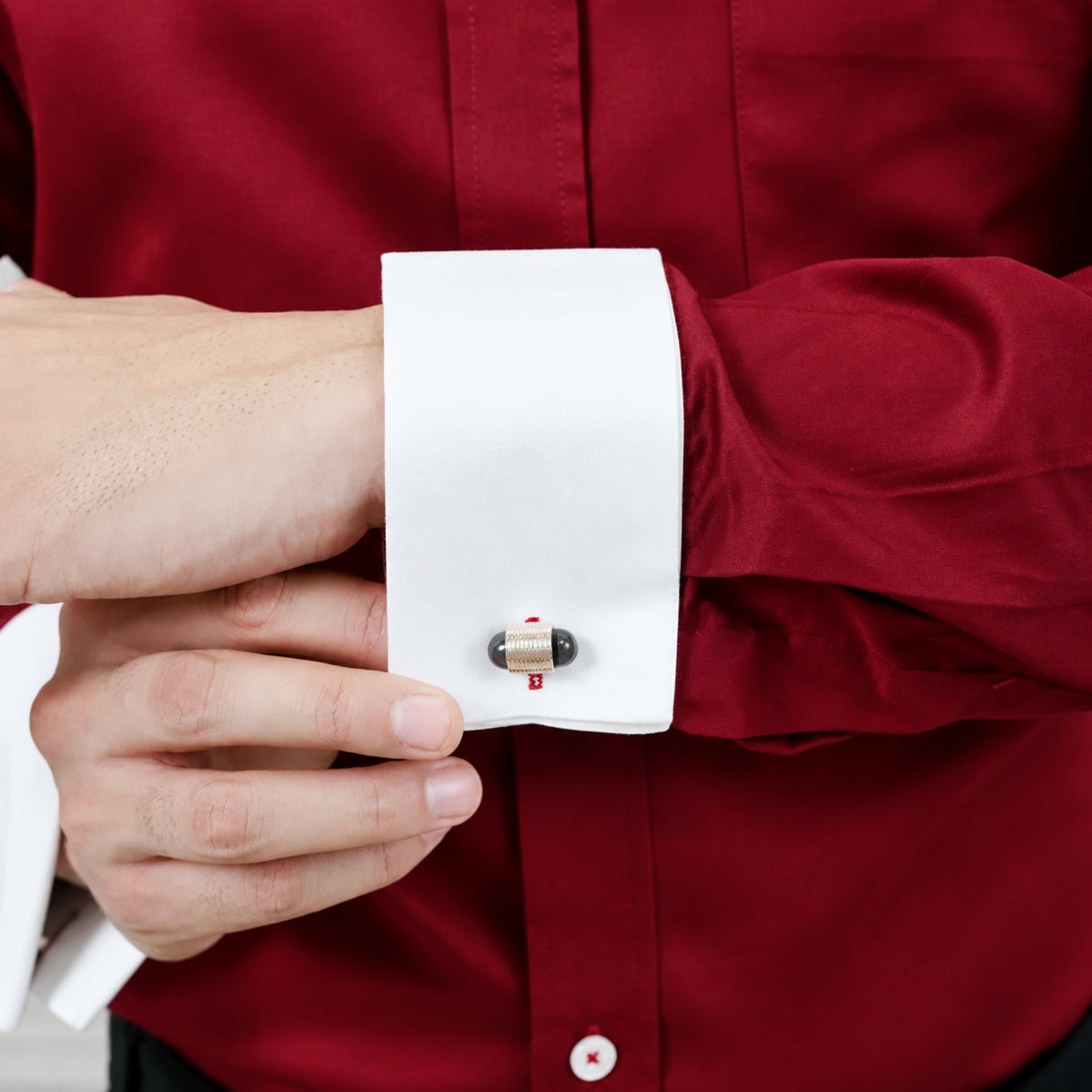 Maroon Cotton Satin Formal Shirt for Men – White Contrast Collar & French Cuffs