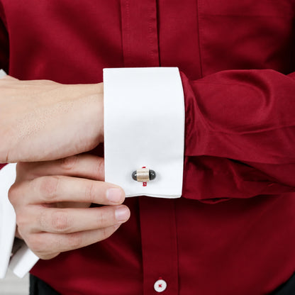 Maroon Cotton Satin Formal Shirt for Men – White Contrast Collar & French Cuffs