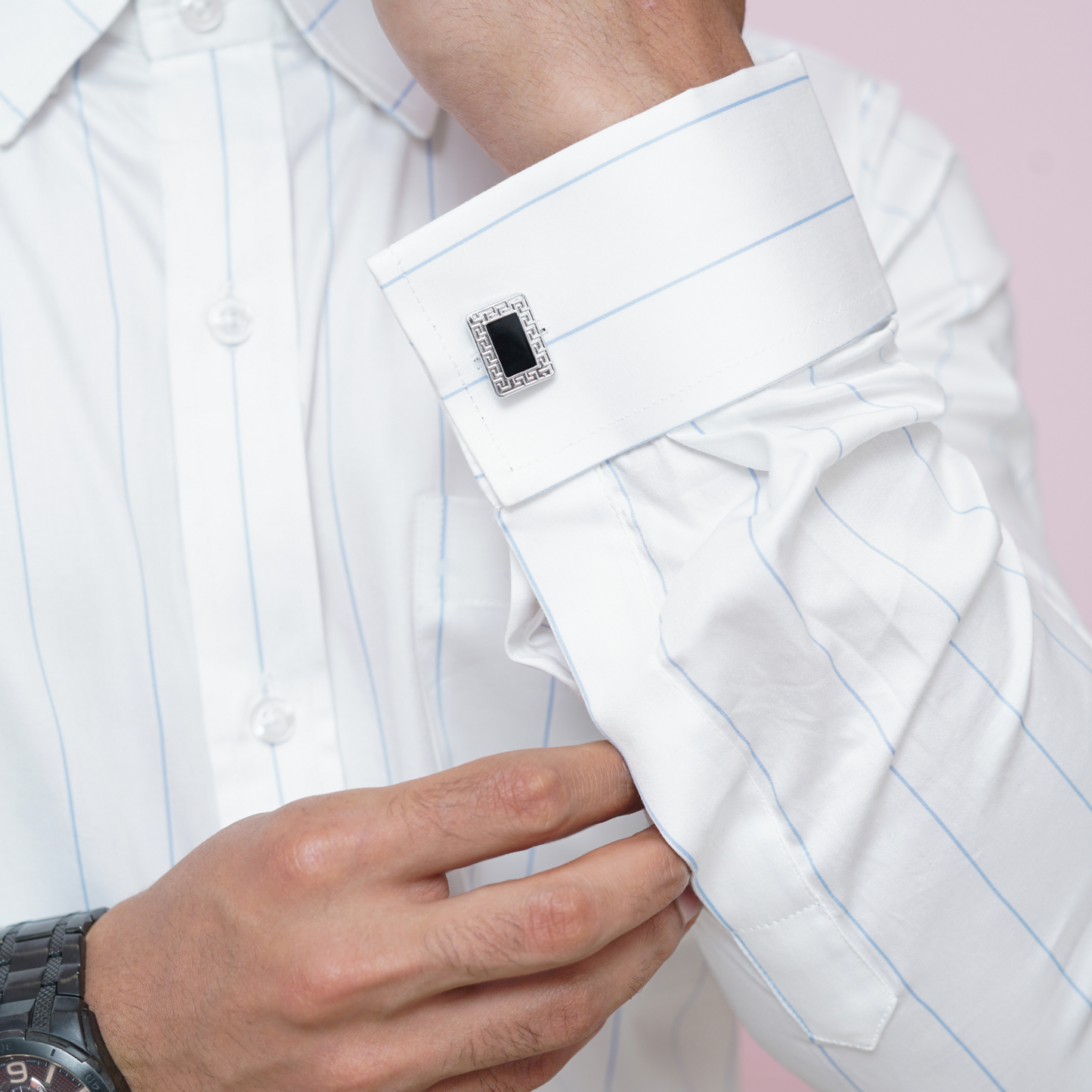 White with Blue Stripes Premium Luxury Giza Cotton - French Cuff