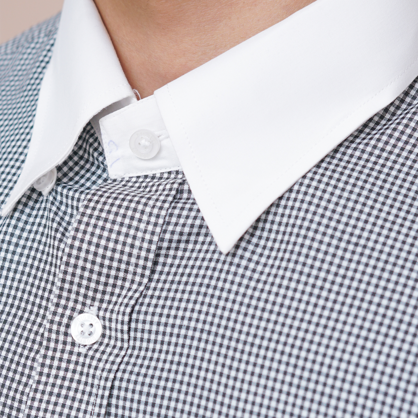 Black & White Micro-Check French Cuff Formal Shirt with White Contrast Collar