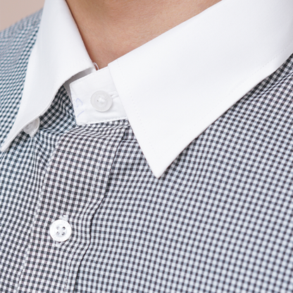 Black & White Micro-Check French Cuff Formal Shirt with White Contrast Collar