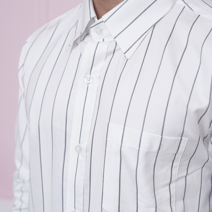 White with Black Stripes Premium Luxury Giza Cotton - French Cuff