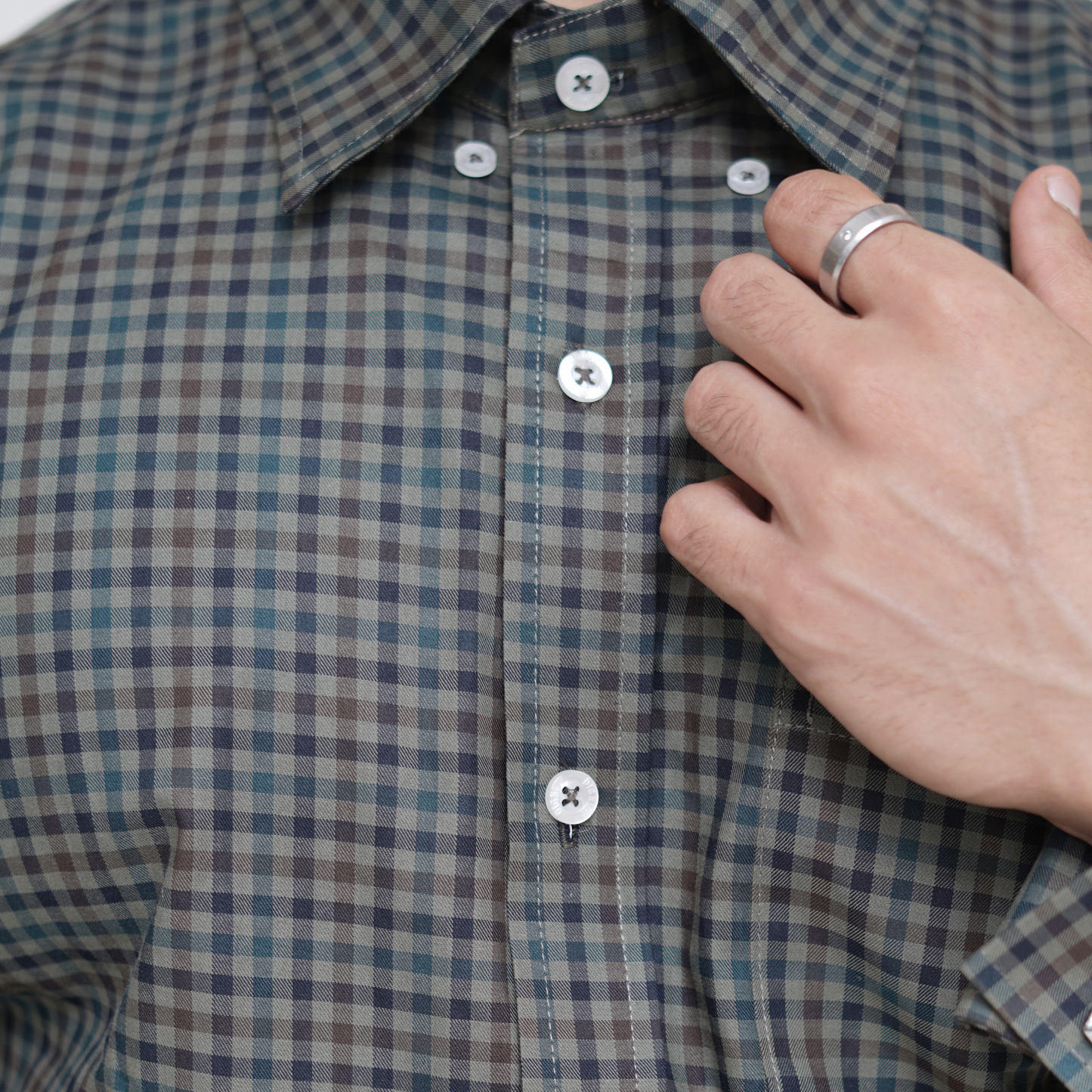 Green & Brown Micro-Check Premium Luxury Giza Cotton - French Cuff