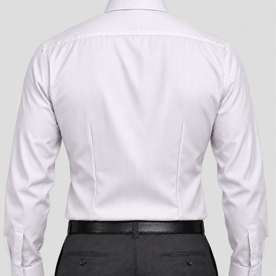 Lavender Pinstripe Cotton Blend Formal Shirt for Men – Concealed Button-Down Collar & Single Barrel Cuffs