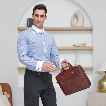 Royal Blue Banker Stripe Formal Shirt for Men – White Contrast Collar & French Cuffs