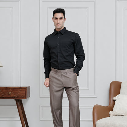 Black Cotton Satin Formal Shirt for Men – French Cuffs