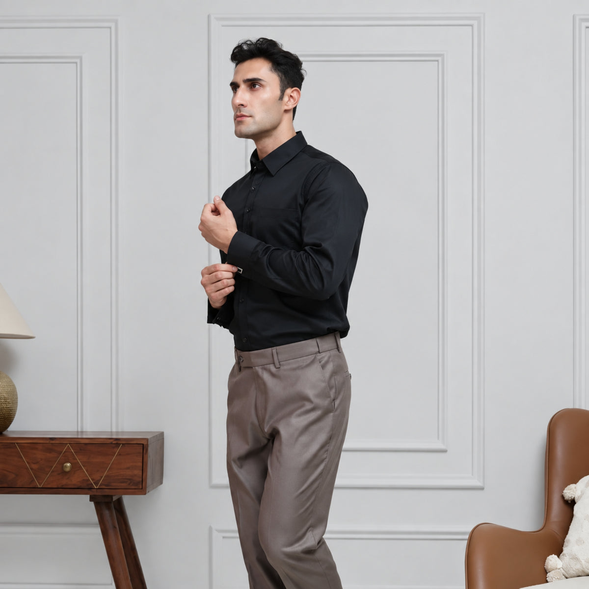 Black Cotton Satin Formal Shirt for Men – French Cuffs