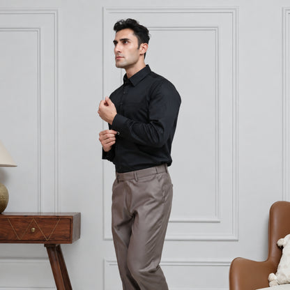 Black Cotton Satin Formal Shirt for Men – French Cuffs