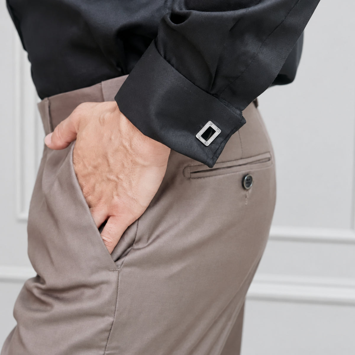 Black Cotton Satin Formal Shirt for Men – French Cuffs