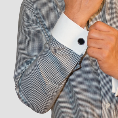 Black Check Formal Shirt for Men – White Contrast Collar & French Cuffs