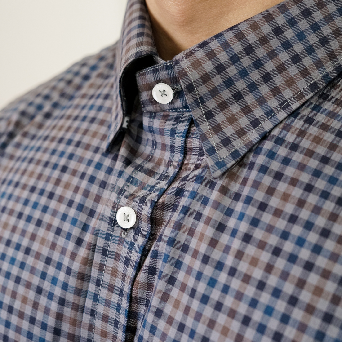 Blue & Brown Micro-Check Premium Luxury Giza Cotton - French Cuff