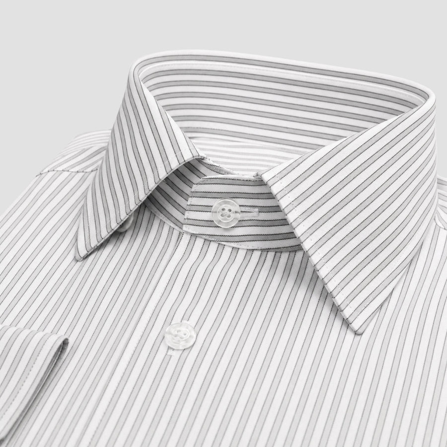 Grey Stripe Cotton Blend Formal Shirt for Men – Concealed Button-Down Collar & Single Barrel Cuffs