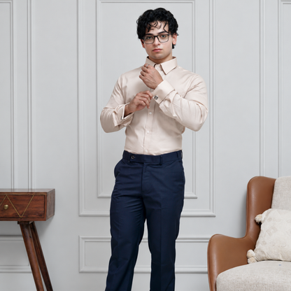 Beige Cotton Satin Formal Shirt for Men – French Cuffs