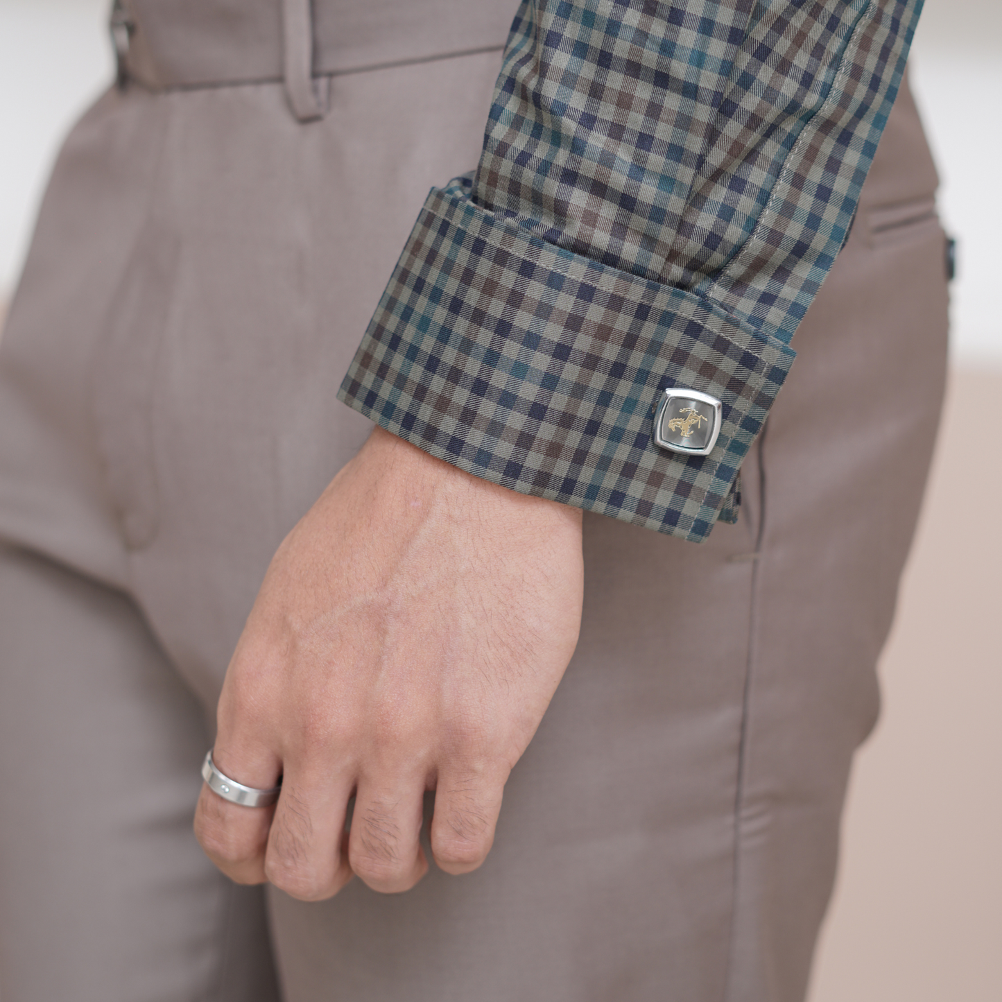 Green & Brown Micro-Check Premium Luxury Giza Cotton - French Cuff